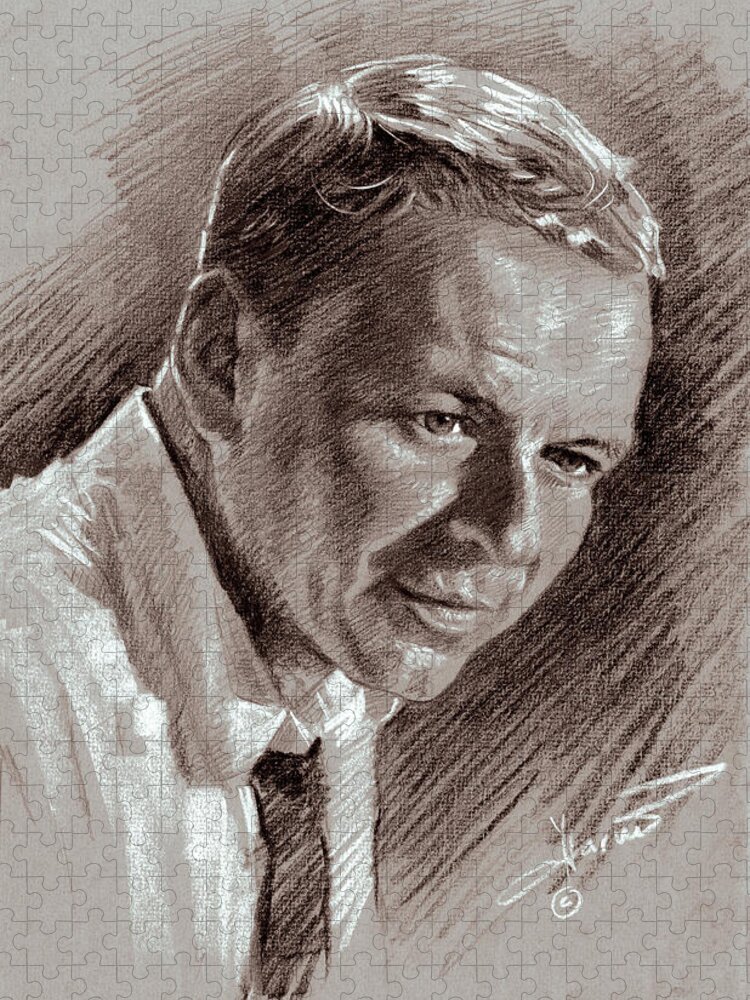 Frank Sinatra Jigsaw Puzzle featuring the drawing Frank Sinatra by Ylli Haruni