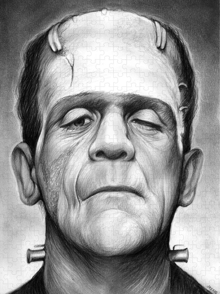 Boris Karloff Jigsaw Puzzle featuring the drawing Frankenstein by Greg Joens