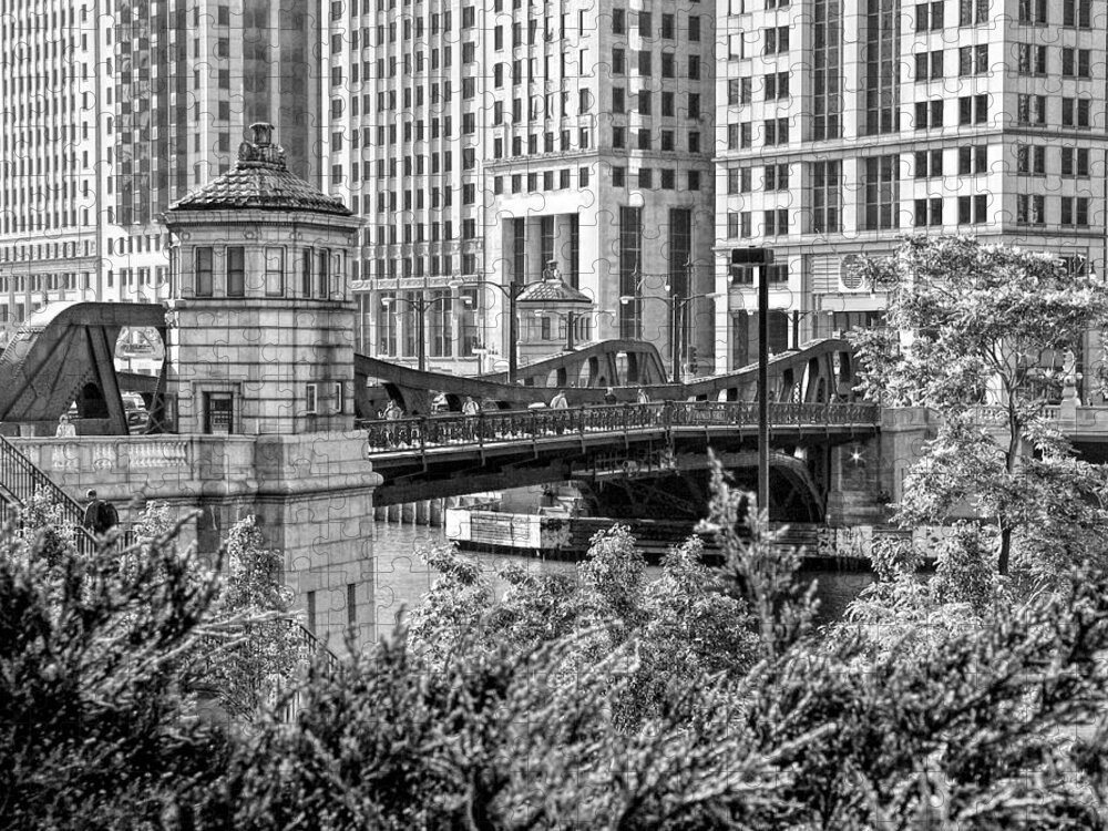 Chicago Jigsaw Puzzle featuring the photograph Franklin Street Bridge Black and White by Christopher Arndt