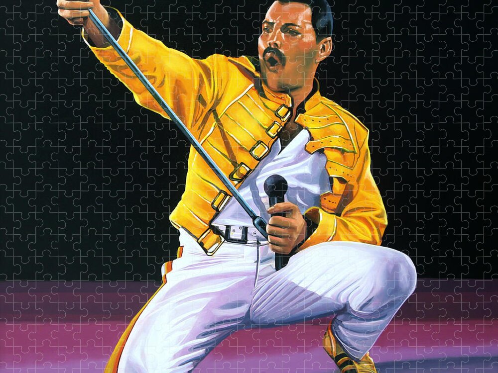 Freddie Mercury Jigsaw Puzzle featuring the painting Freddie Mercury Live by Paul Meijering