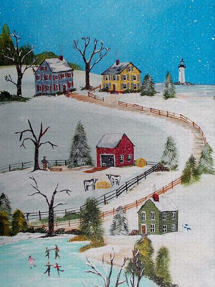 Grandma Moses Jigsaw Puzzle featuring the painting Fresh Snow by Virginia Coyle