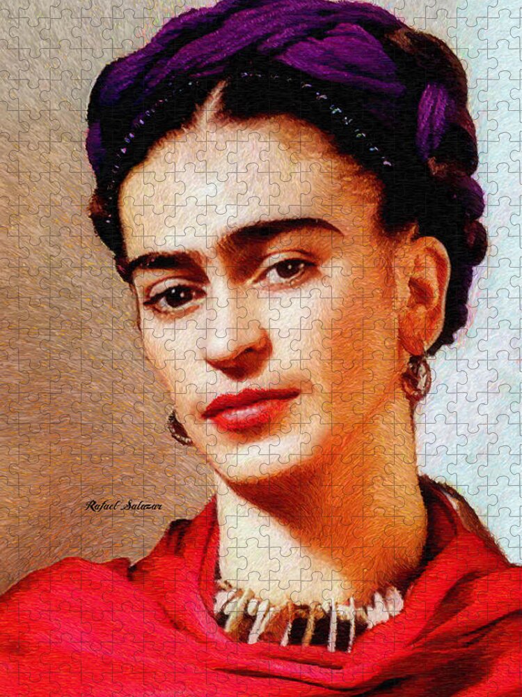 Rafael Salazar Jigsaw Puzzle featuring the painting Frida in Red by Rafael Salazar