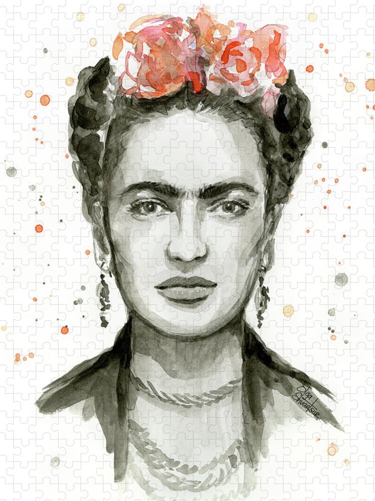 Frida Kahlo Jigsaw Puzzle featuring the painting Frida Kahlo Portrait by Olga Shvartsur
