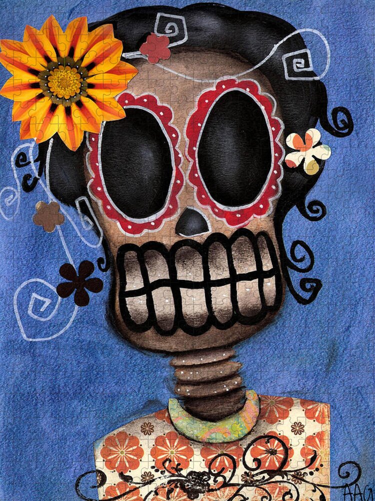 Day Of The Dead Jigsaw Puzzle featuring the painting Frida Muerta by Abril Andrade