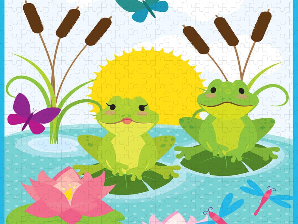 Art Jigsaw Puzzle featuring the painting Frog Pond-JP2983 by Jean Plout