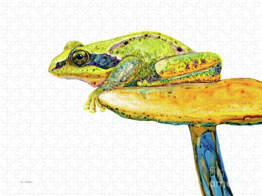 Frog Jigsaw Puzzle featuring the painting Frog Sitting on a Toad-Stool by Jan Killian