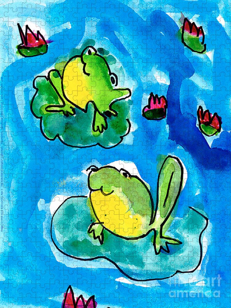 Frog Jigsaw Puzzle featuring the painting Frogs by Elyse Bobczynski Age Five