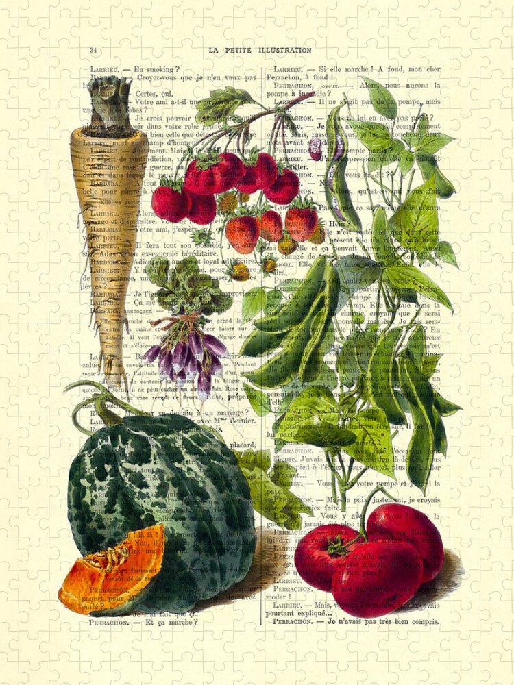 Fruits And Vegetables Jigsaw Puzzle featuring the digital art Fruits and vegetables kitchen decoration by Madame Memento