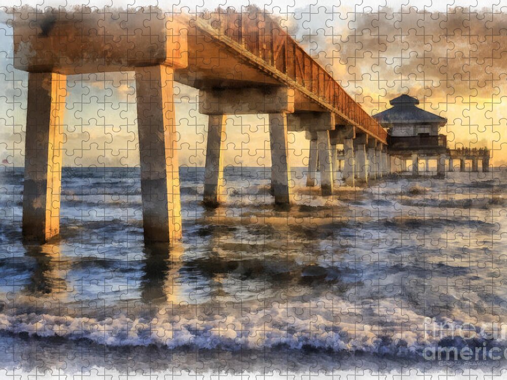 Watercolor Jigsaw Puzzle featuring the painting Ft. Myers Fishing Pier Watercolor by Edward Fielding