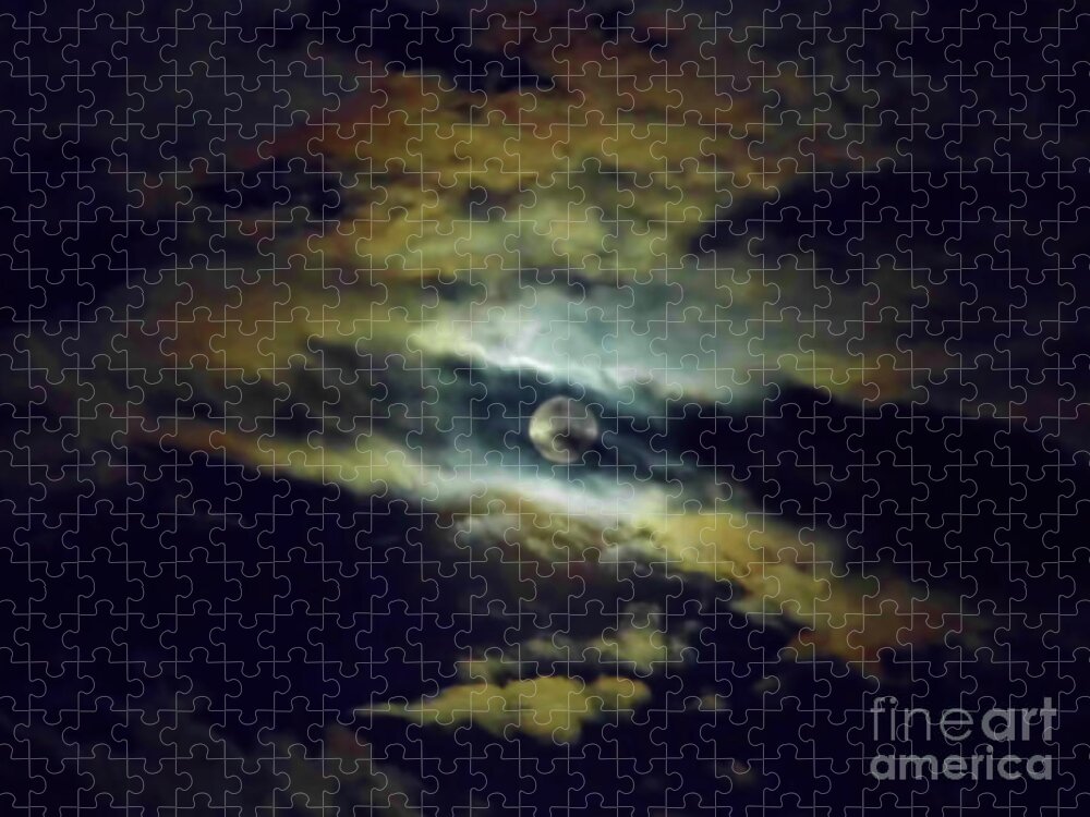 Moon Jigsaw Puzzle featuring the photograph Full Moon and Clouds by D Hackett