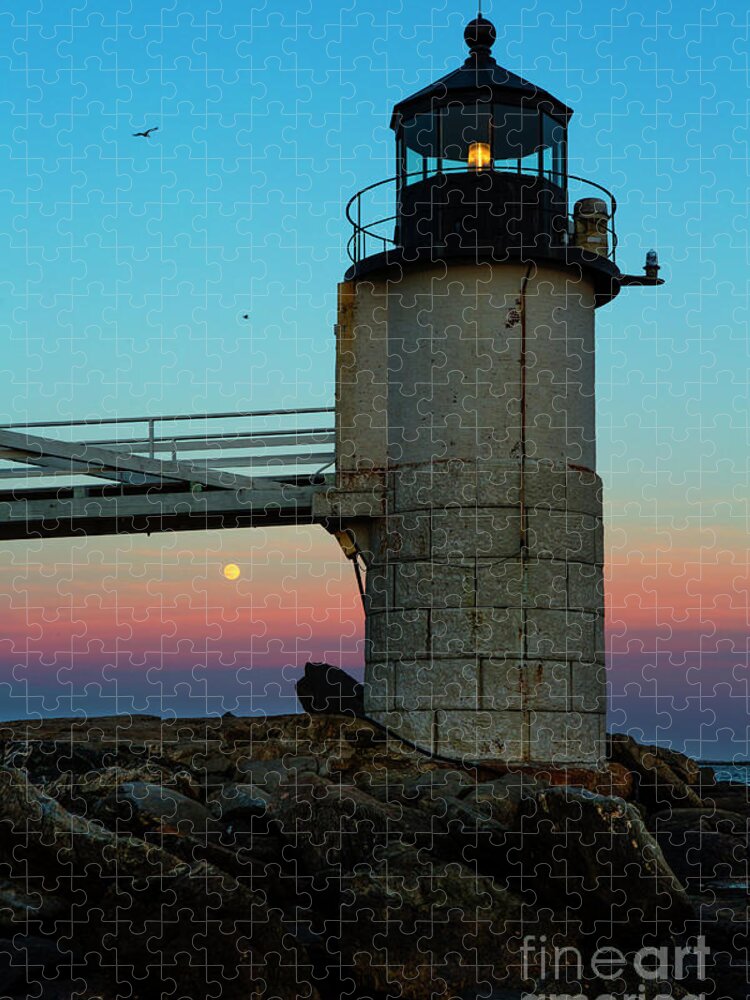 Lighthouse Jigsaw Puzzle featuring the photograph Full Moon at Marshall Point Lighthouse by Diane Diederich