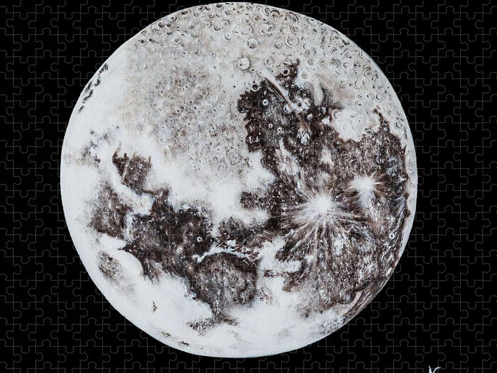 Moon Jigsaw Puzzle featuring the painting Full Moon by Neslihan Ergul Colley