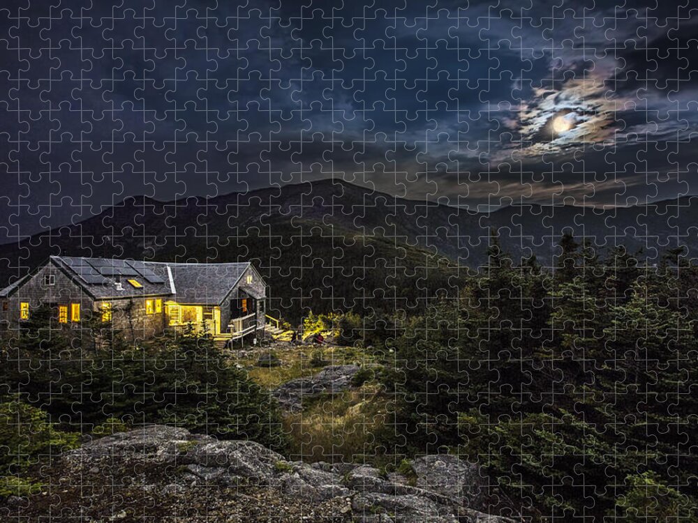 Full Moon Jigsaw Puzzle featuring the photograph Full Moon over Greenleaf Hut by White Mountain Images