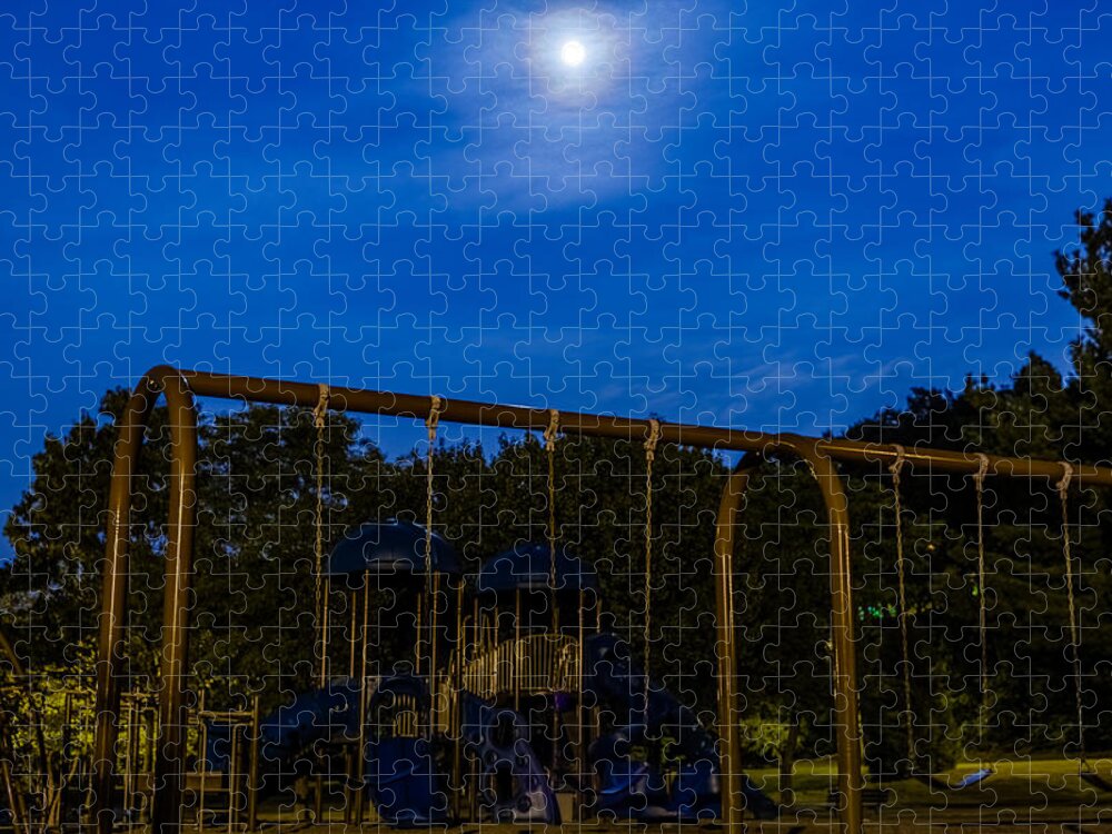Kennedy Park Jigsaw Puzzle featuring the photograph Full moon over playground by SAURAVphoto Online Store