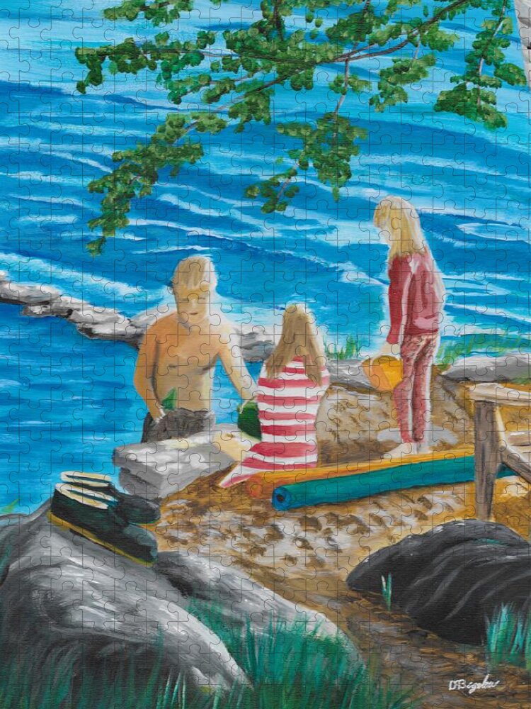 Beach Jigsaw Puzzle featuring the painting Fun at the Beach by David Bigelow