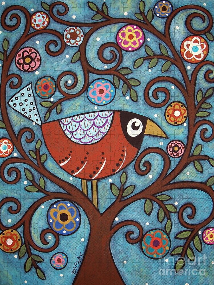 Bird Art Jigsaw Puzzle featuring the painting Funky Bird by Karla Gerard