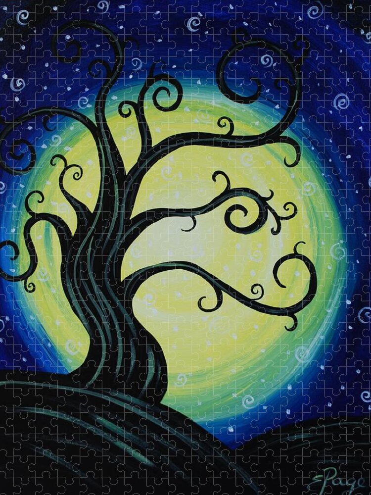 Funky Tree Jigsaw Puzzle featuring the painting Funky Tree at Midnight by Emily Page