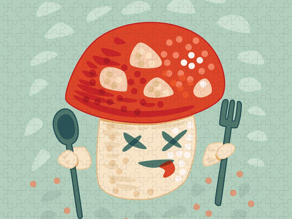 Mushroom Jigsaw Puzzle featuring the digital art Funny Poisoned Mushroom Character by Boriana Giormova