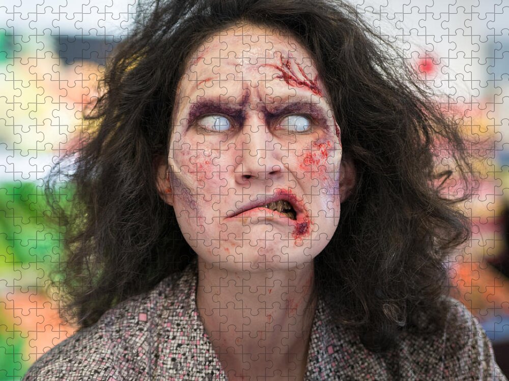 Zombie Jigsaw Puzzle featuring the photograph Funny zombie grimace by Matthias Hauser