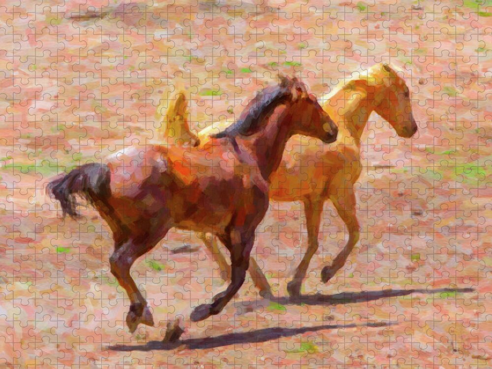 Texas Jigsaw Puzzle featuring the digital art Galloping Horses by SR Green