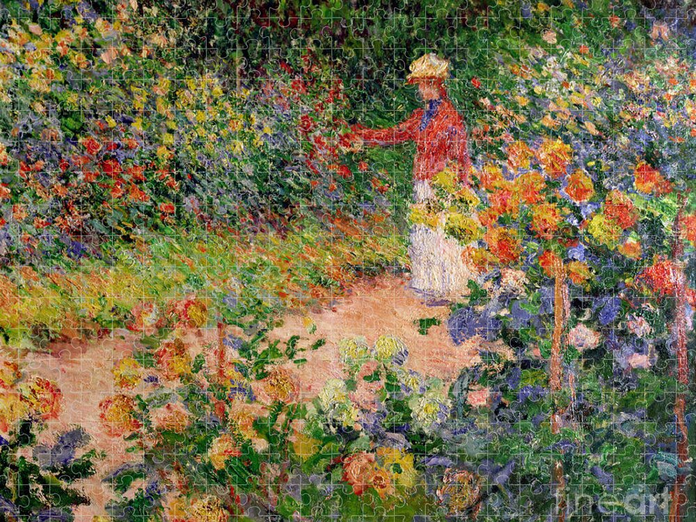 Garden At Giverny Jigsaw Puzzle featuring the painting Garden at Giverny by Claude Monet