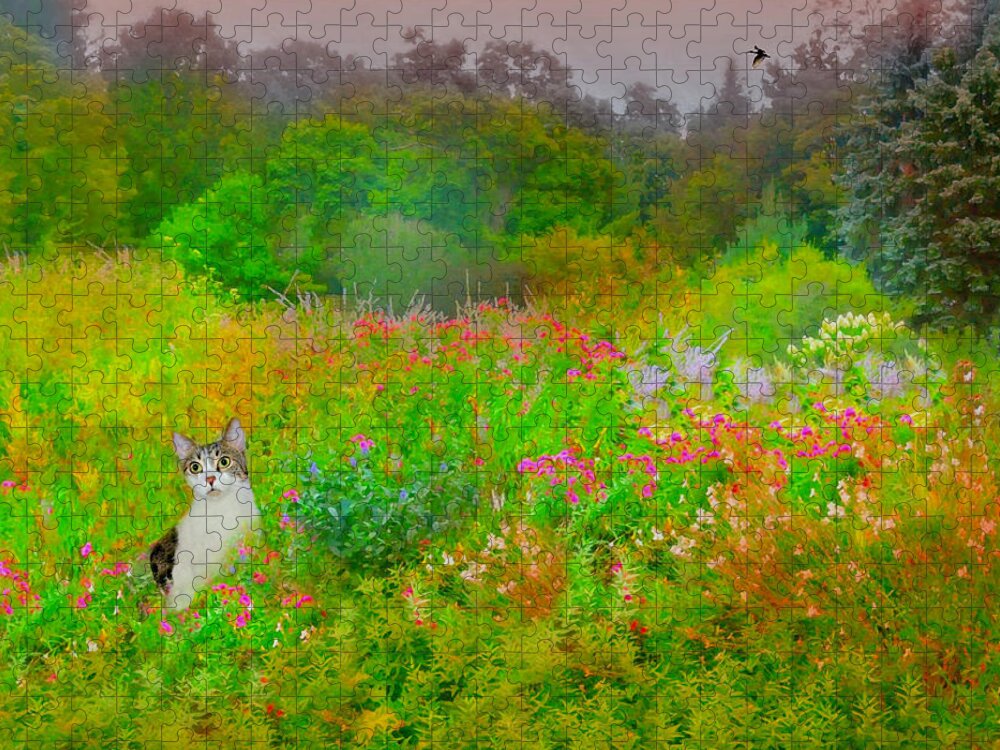 Flowers Jigsaw Puzzle featuring the photograph Garden Cat by Diana Angstadt