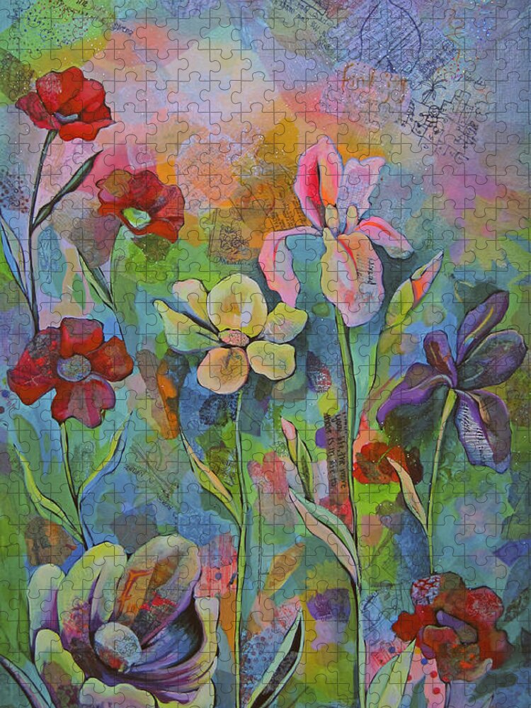 Garden Jigsaw Puzzle featuring the painting Garden of Intention - Triptych Center Panel by Shadia Derbyshire