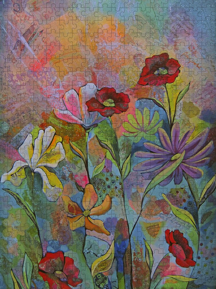 Garden Jigsaw Puzzle featuring the painting Garden of Intention - Triptych Left Panel by Shadia Derbyshire