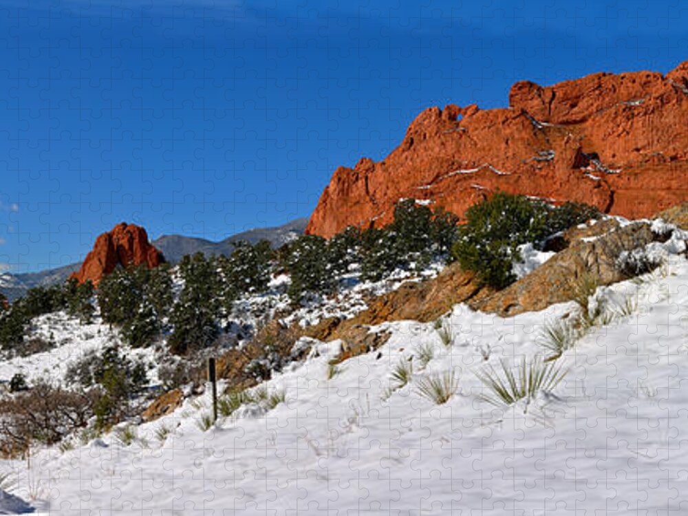 Garden Of The Cogs Jigsaw Puzzle featuring the photograph Garden Of The Gods Spring Snow by Adam Jewell