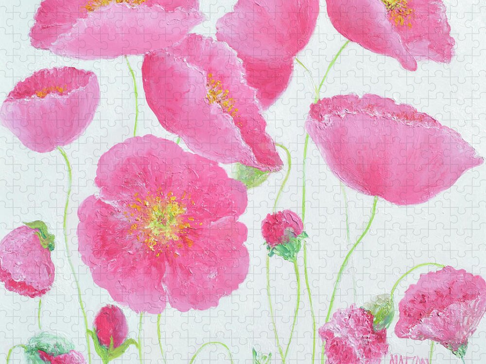 Pink Poppies Jigsaw Puzzle featuring the painting Garden Poppies by Jan Matson