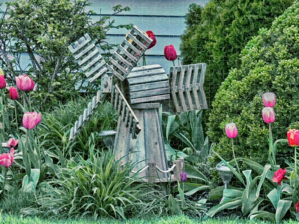 Garden Windmill Jigsaw Puzzle featuring the photograph Garden Windmill by Leslie Montgomery