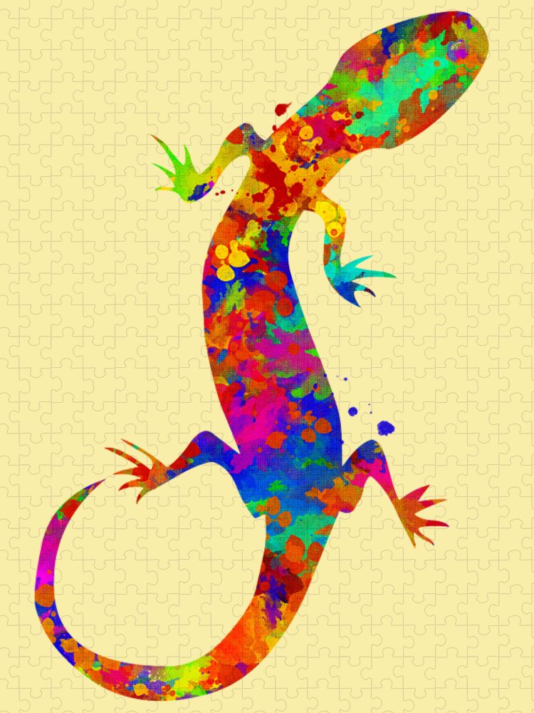 Gecko Jigsaw Puzzle featuring the mixed media Gecko Watercolor Art by Christina Rollo