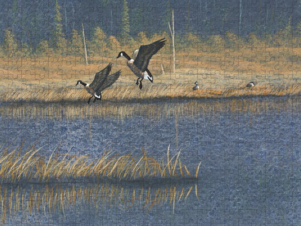 Landscape Jigsaw Puzzle featuring the painting Geese by Richard Faulkner