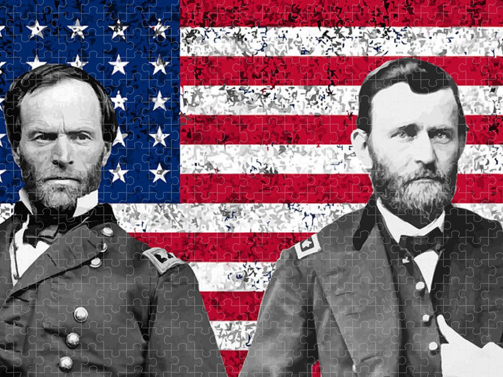 Civil War Jigsaw Puzzle featuring the painting Generals Sherman and Grant by War Is Hell Store