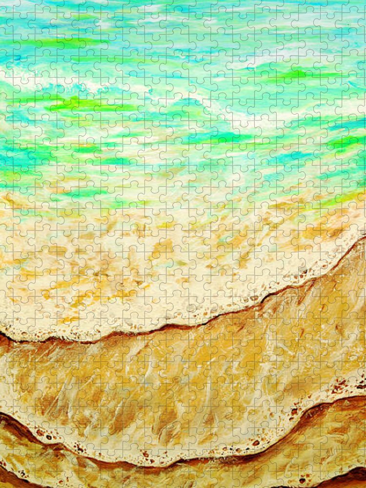 Beach Waves Jigsaw Puzzle featuring the painting Gentle Beach Waves And Seashell by Pat Davidson