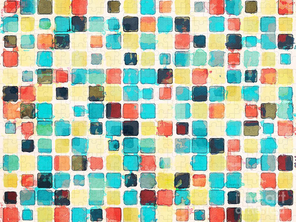 Watercolor Jigsaw Puzzle featuring the digital art Geometric Abstract Watercolor by Phil Perkins