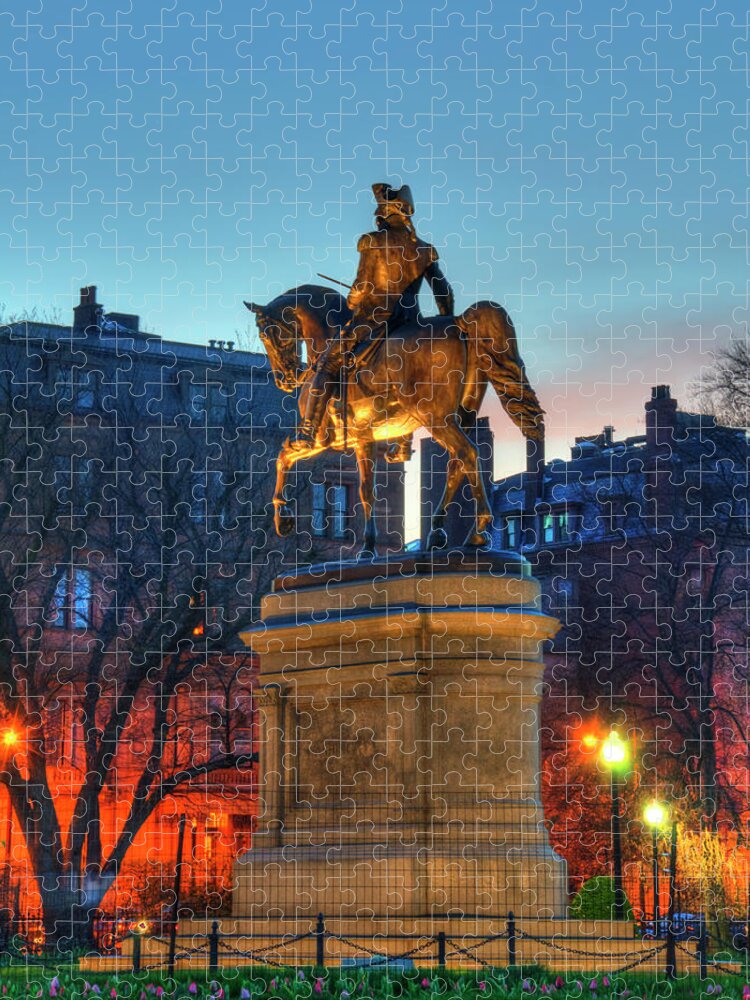 Boston Jigsaw Puzzle featuring the photograph George Washington Statue in Boston Public Garden by Joann Vitali