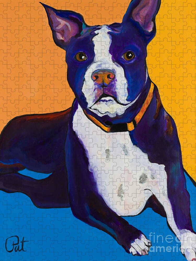 Boston Terrier Jigsaw Puzzle featuring the painting Georgie by Pat Saunders-White