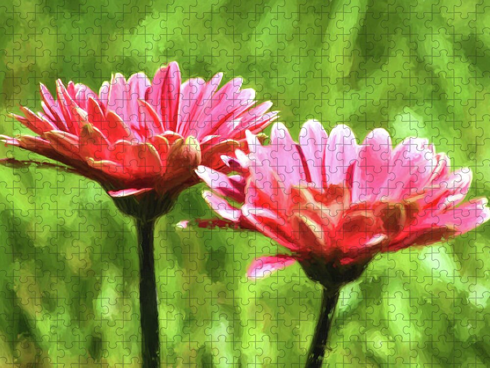Gerbera Daisies Jigsaw Puzzle featuring the mixed media Gerbera Daisies To Brighten Your Day by Sandi OReilly