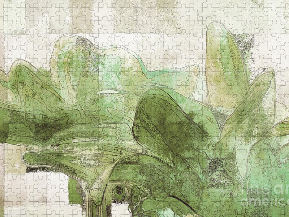 Green Jigsaw Puzzle featuring the digital art Gerberie - 30gr by Variance Collections