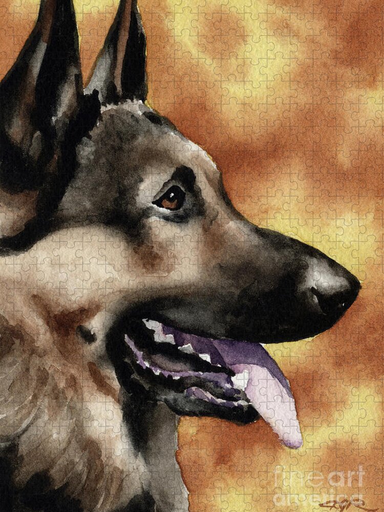 German Jigsaw Puzzle featuring the painting German Shepherd by David Rogers