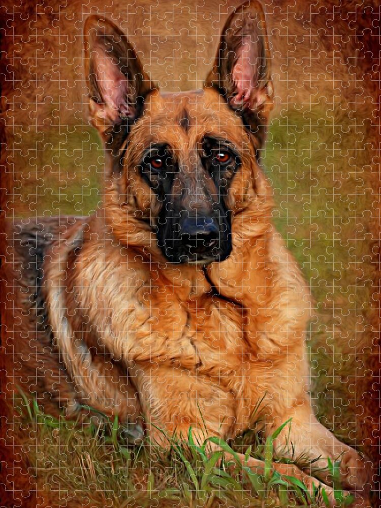German Shepherds Jigsaw Puzzle featuring the photograph German Shepherd Dog Portrait by Angie Tirado