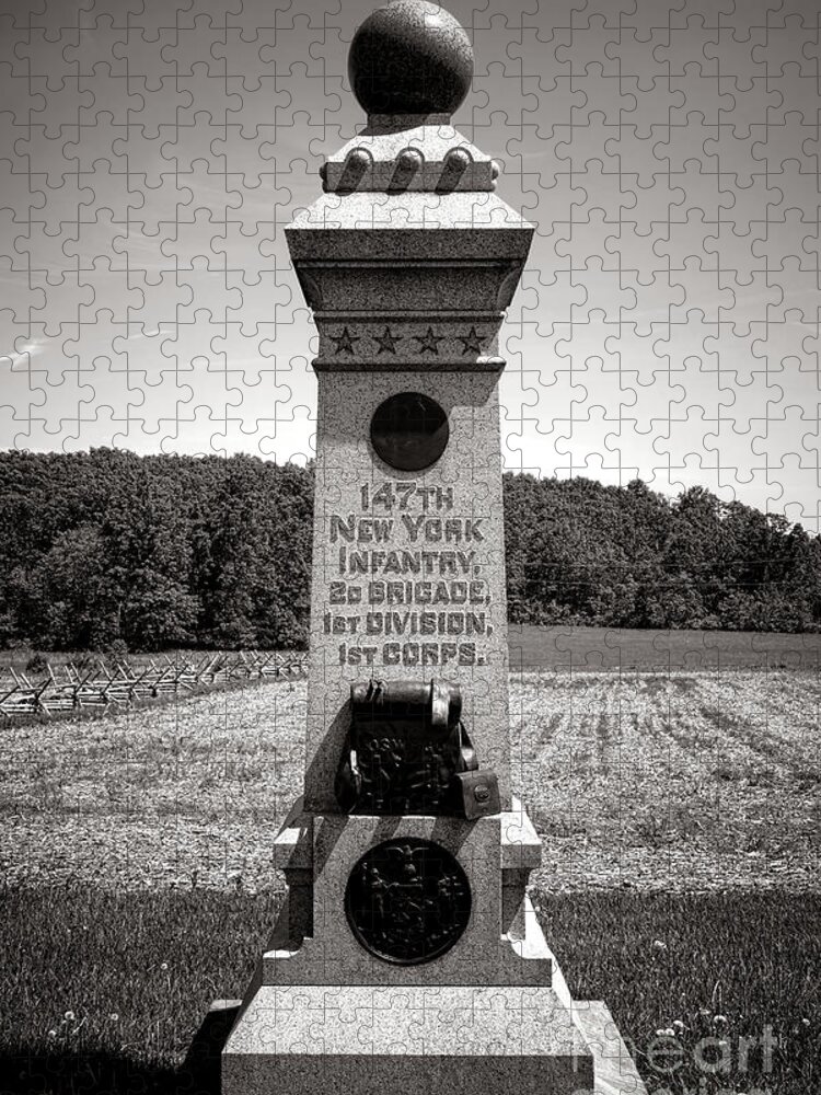 Gettysburg Jigsaw Puzzle featuring the photograph Gettysburg National Park 147th New York Infantry Monument by Olivier Le Queinec