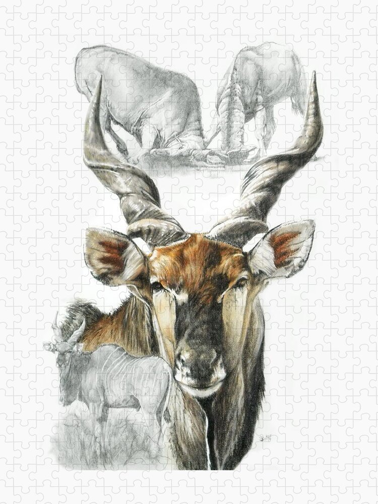 Antelope Jigsaw Puzzle featuring the mixed media Giant Eland by Barbara Keith