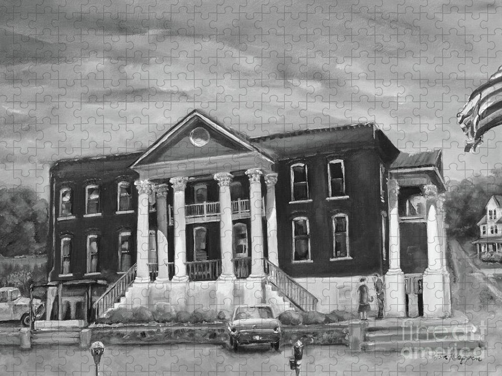Gilmer County Courthouse Jigsaw Puzzle featuring the painting Gilmer County Old Courthouse - Black and White by Jan Dappen