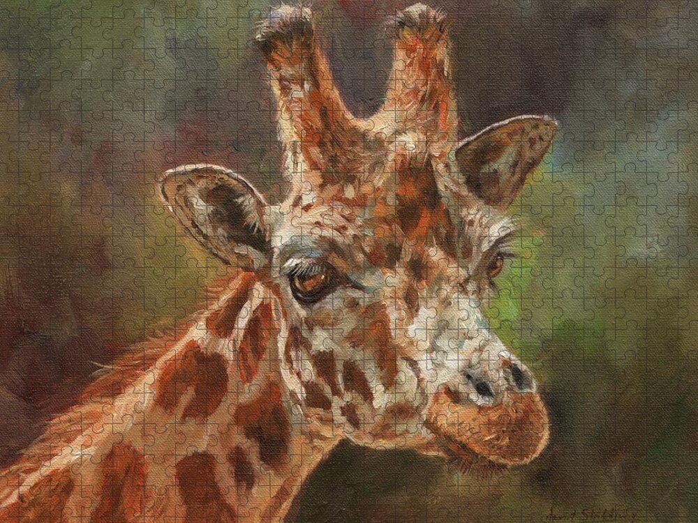 Giraffe Jigsaw Puzzle featuring the painting Giraffe Portrait by David Stribbling