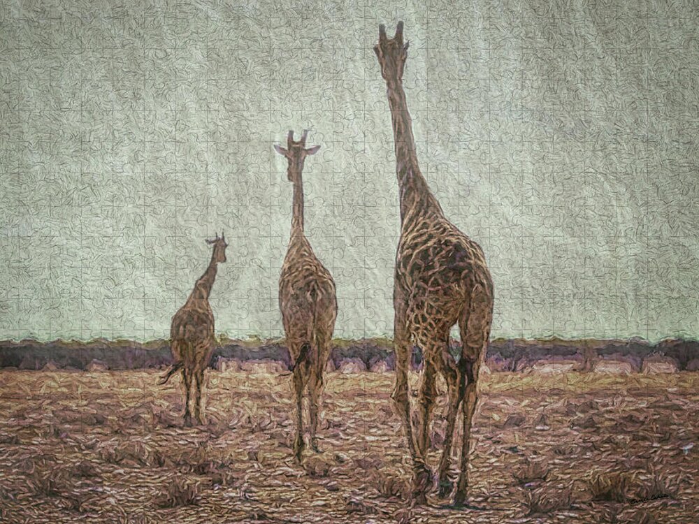 Giraffe Jigsaw Puzzle featuring the digital art Giraffes in Namibia by Ernest Echols