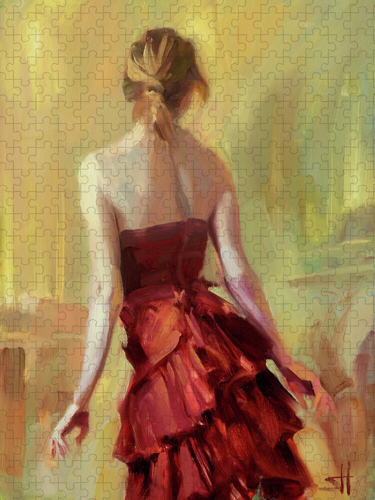 Girl Jigsaw Puzzle featuring the painting Girl in a Copper Dress I by Steve Henderson