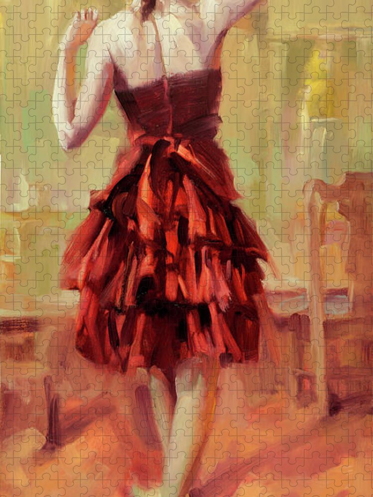Dancer Jigsaw Puzzle featuring the painting Girl in a Copper Dress III by Steve Henderson