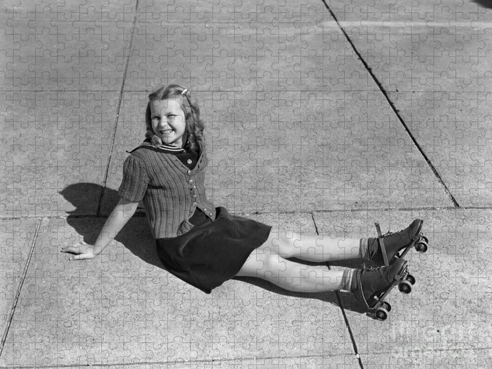 1940s Jigsaw Puzzle featuring the photograph Girl In Roller Skates After Fall by H. Armstrong Roberts/ClassicStock